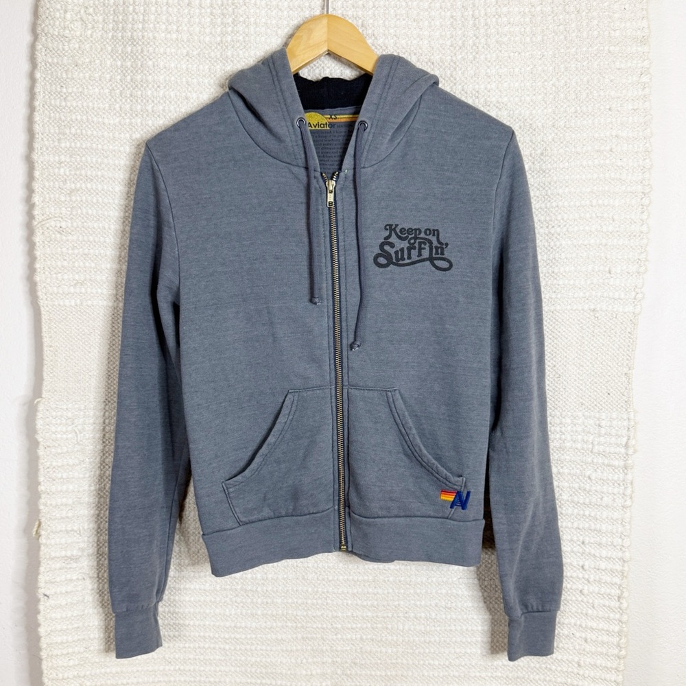 AVIATOR NATION gray Keep Surfin’ zip front jacket EXTRA SMALL